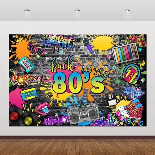 Telón de fondo de los años 80 para fiestas, hip hop, rock, discoteca, fiesta de cumpleaños, fondos de fotos retro, graffiti, fondo de pared de