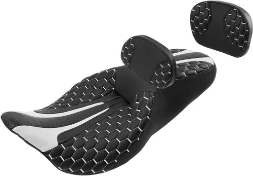 Miniatura 47 de Asiento de conductor, pasajero y piloto - SLMOTO Asiento de motocicleta de una pieza para 2 personas, compatible con Harley Touring Road King CVO