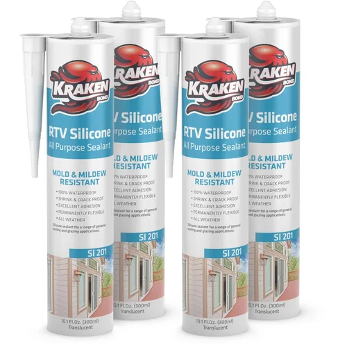 Miniatura 31 de Kraken Bond Sellador de silicona gris resistente al agua Cartucho de 100 a 10 onzas líquidas – RTV silicona calafateo para cocina y baño, todo uso