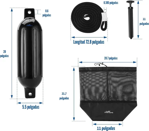 Miniatura 7 de Affordura Paquete de 4 Defensas de Barco Parachoques Defensas con 4 Cuerdas, Parachoques de Barco para Defensas de Barco Pontón Inflables Negro