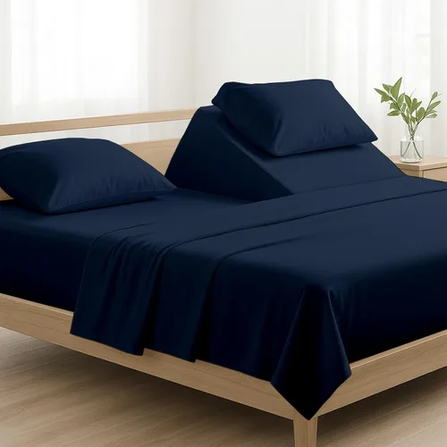 Miniatura 11 de NON Sticky cotton Juego de sábanas de 4 piezas para cama ajustable con números de sueño, 100% algodón egipcio, cabezal flexible de 34 pulgadas, se
