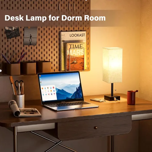 Miniatura 4 de Fenmzee Juego de 2 lámparas de noche para dormitorio, pequeña lámpara rectangular para mesita de noche con puerto de carga USB A C, luz