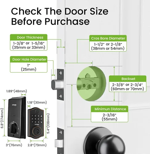Miniatura 9 de GHome Smart Cerrojo de Seguridad, Cerradura de Puerta sin Llave con Código de Huella Dactilar para Puerta Delantera, Bloqueo Automático, Control por