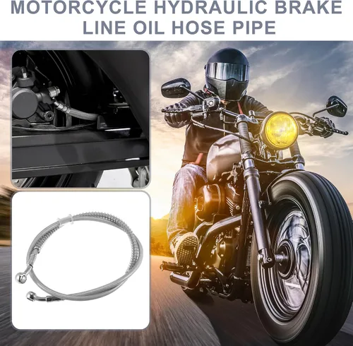 Miniatura 2 de Motoforti 39.37 pulgadas de longitud 0.394 in ID motocicleta línea de freno hidráulico tubo de manguera de aceite de acero inoxidable trenzado cable