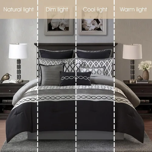 Miniatura 5 de Grand Avenue Juego de edredón negro tamaño King, 10 piezas, edredones y juegos de ropa de cama jacquard, falda de cama a juego, almohadas y fundas