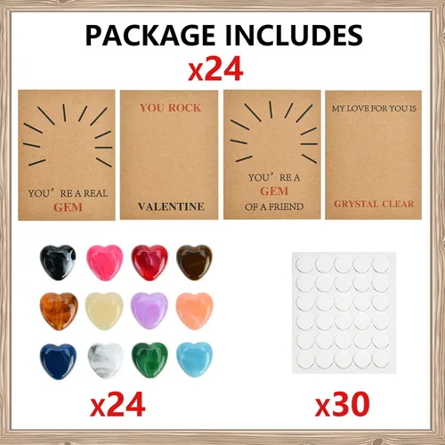 Miniatura 3 de Paquete de 24 tarjetas de San Valentín con gemas para el día de San Valentín, tarjetas con piedra de cristal en forma de corazón, divertida tarjeta
