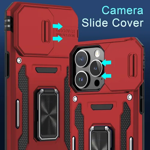 Miniatura 109 de DEERLAMN Funda para iPhone Xs Max con funda deslizante para cámara + protector de pantalla, soporte giratorio de anillo de grado militar a prueba