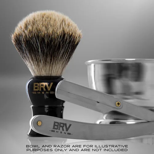 Miniatura 8 de BRV MEN Pure Badger Brocha de afeitar grande (nudos de 0.945 in) - Mango de resina pesada - Uso con maquinilla de afeitar de seguridad de doble Negro