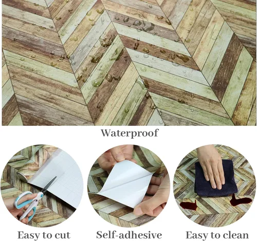 Miniatura 8 de VaryPaper Papel tapiz de madera de cheurón de 17.7 x 118 pulgadas, papel tapiz autoadhesivo extraíble para despegar y pegar, impermeable, papel