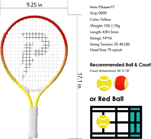 Miniatura 2 de Raqueta de tenis para niños de 17 a 25 pulgadas, el mejor kit de inicio para niños de 4 años en adelante con bolsa de correa para el hombro y mini
