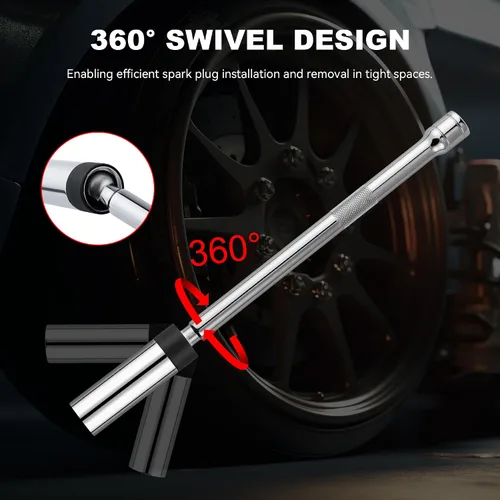 Miniatura 2 de Reniteco Bujía giratoria magnética de 5/8 pulgadas, unidad de 3/8 pulgadas x barra de extensión de 8 pulgadas, acero Cr-V, giro de 360 grados