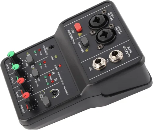 Miniatura 4 de Mezclador de audio, 2 canales, mezclador estéreo de audio USB 48 V, consola de mezcla de sonido compacta para grabación de música, karaoke en casa