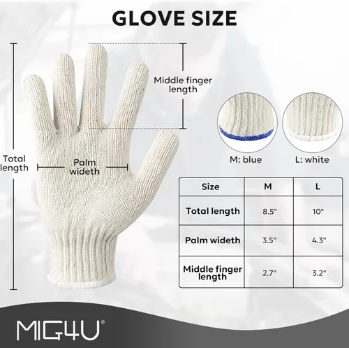 Miniatura 6 de MIG4U 12 pares de guantes de trabajo - Guantes de hilo de algodón para trabajo de seguridad - Forro de guante protector de manos, protección contra