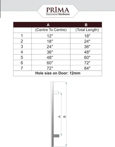 Miniatura 6 de Prima Decorative - Tirador de puerta cuadrado de acero inoxidable de 72 pulgadas (72 pulgadas), manija de barra de montaje lateral trasero a Negro