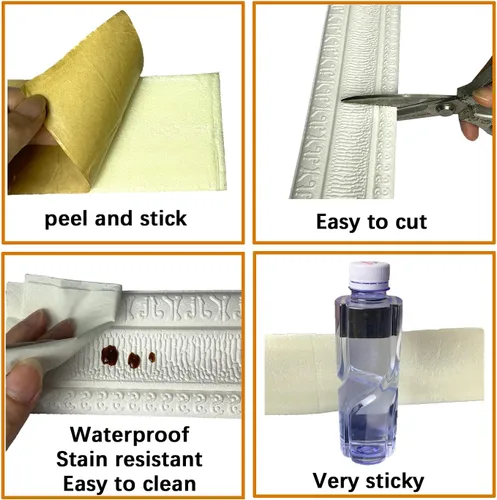 Miniatura 6 de Yutianli Moldura de Corona Despegar y Pegar Borde de Papel Tapiz Base de Pared Flexible Moldura Ribete Autoadhesiva Zócalo de Vinilo Gris Plateado