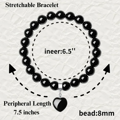 Miniatura 6 de XIANNVXI Pulsera de cristal curativo para mujer, pulsera de protección de cuentas de 0.315 in, pulsera con dije de corazón, pulsera elástica