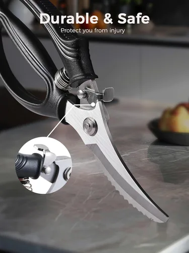 Miniatura 6 de Tijeras para aves de corral, tijeras de cocina resistentes con mango antideslizante y bloqueo de seguridad, tijeras para aves de corral para carne