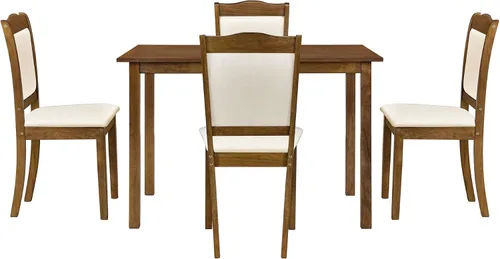 Miniatura 9 de RUNNA Juego único de mesa de comedor de madera de 5 piezas con mesa rectangular y 4 sillas tapizadas, para lugares pequeños y cocina, cómodo