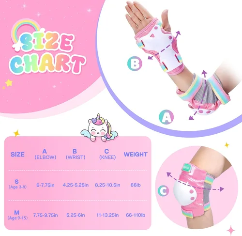 Miniatura 6 de Patines para niños (unicornio arcoíris, S) + juego de equipo de protección rosa con bolsa de cordón (S)