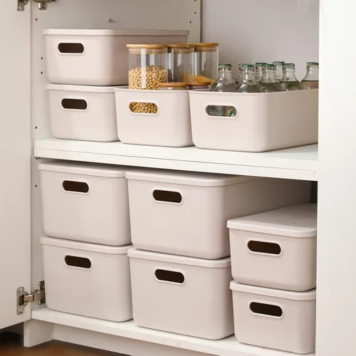 Miniatura 2 de Yishyfier Cestas de Almacenamiento de Plástico con Tapa Contenedor Organizador Contenedores Organizadores de Tejido de Punto con Tapa para Estantes
