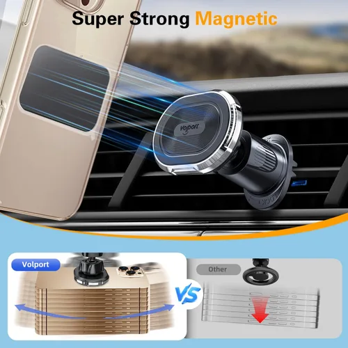 Miniatura 4 de Volport Soporte magnético para teléfono celular con ventilación de aire, universal para salpicadero de vehículo, soporte mágico para teléfono