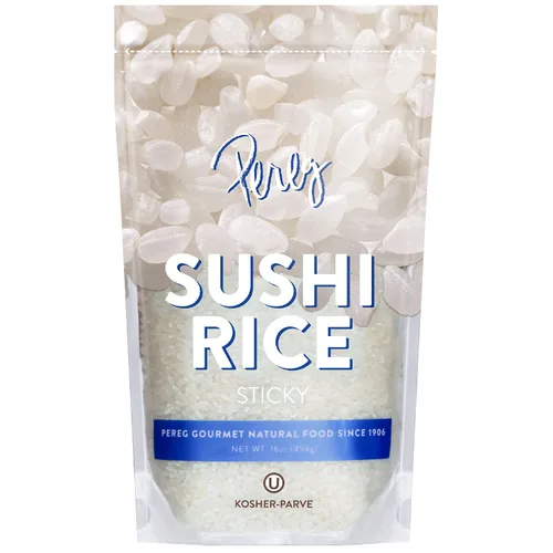 Arroz de sushi (16 onzas) – Grano corto pegajoso blanco – Vegano, sin OMG, fabricado en Estados Unidos – Sushi, bola de arroz y platos japoneses
