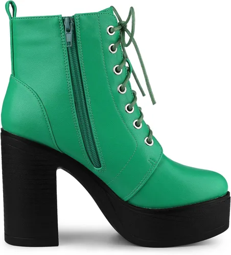 Miniatura 6 de Allegra K Botas de combate de tacón alto grueso con cordones para mujer, M