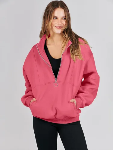 Miniatura 7 de ANRABESS Sudaderas de forro polar con media cremallera para mujer, de gran tamaño, con cremallera de un cuarto, ropa de otoño 2024, ropa de moda
