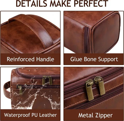 Miniatura 3 de Neceser de Cuero Personalizado para Hombres, Kit de Viaje Dopp Grabado Personalizado, Regalo de Iniciales de Nombre Personalizado para Padrinos