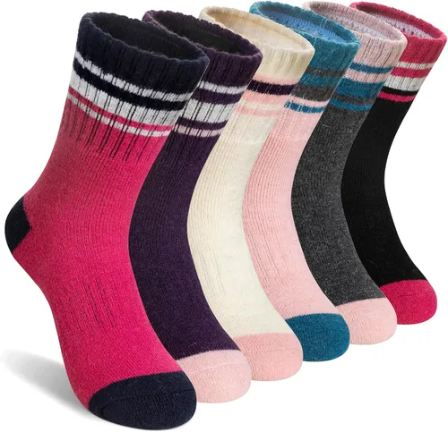 Miniatura 6 de Calcetines de senderismo de lana merino para niños y niñas, calcetines térmicos cálidos para botas de invierno, 6 pares
