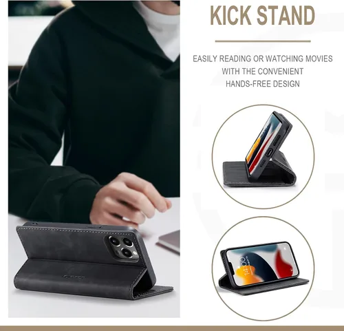 Miniatura 4 de SINIANL Funda de cuero para iPhone 13 Pro, cartera para iPhone 13 Pro, funda plegable con tapa y función atril magnética, funda protectora Negro