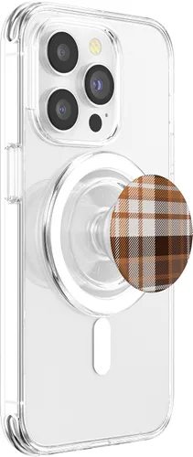 Miniatura 3 de Patrón de tartán naranja marrón y blanco para otoño PopSockets MagSafe PopGrip para iPhone