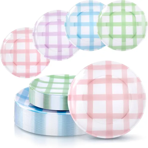 Miniatura 10 de Liacere 100 platos de plástico negro, platos desechables resistentes, platos negros y dorados, incluye platos para cena/postre para bodas, fiestas