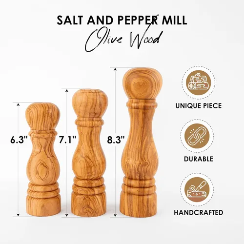 Miniatura 6 de Juego de 3 molinos de sal y pimienta de madera para cocina, 6.3 pulgadas, 7.1 pulgadas y 8.3 pulgadas, molinos de sal y pimienta recargables