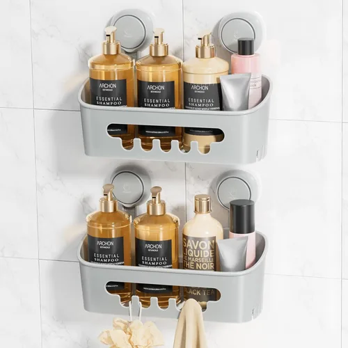 Miniatura 15 de LEVERLOC Paquete de 2 ventosas para ducha, organizador de ducha, estante de baño extraíble, succión de almacenamiento, potente capacidad máxima