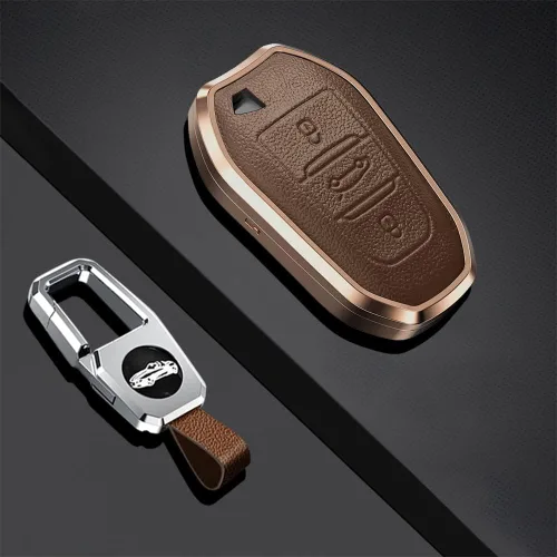 Miniatura 3 de Funda para llavero de automóvil con textura de cuero de aleación para Peugeot Citroen Picasso Elysee 308 407 3085 5008 C3 DS5 DS6 Funda para llave