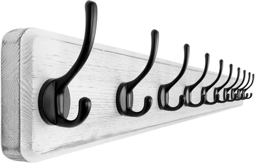 Miniatura 46 de Dseap Perchero de Pared: Moderno, Patentado, Resistente, 17.4" de Largo, Riel Colgador de Madera con 5 Ganchos Dobles para Abrigos de Invierno, Negro
