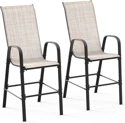 Miniatura 13 de VINGLI Juego de 4 taburetes de bar apilables para exteriores, sillas tipo honda con respaldo alto y reposabrazos, para césped, jardín, bar, gris
