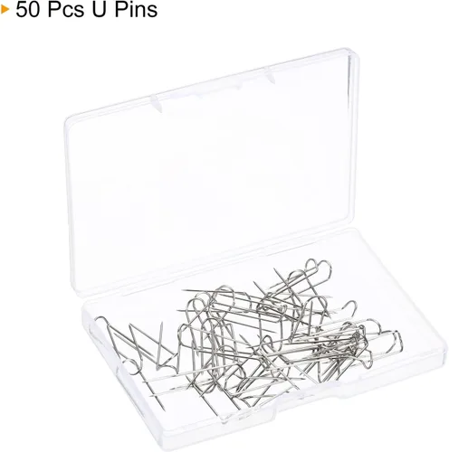 Miniatura 3 de PATIKIL U-Pins, paquete de 50 pines de horquilla de bloqueo de aguja de acero para costura de tela artesanal, color plateado
