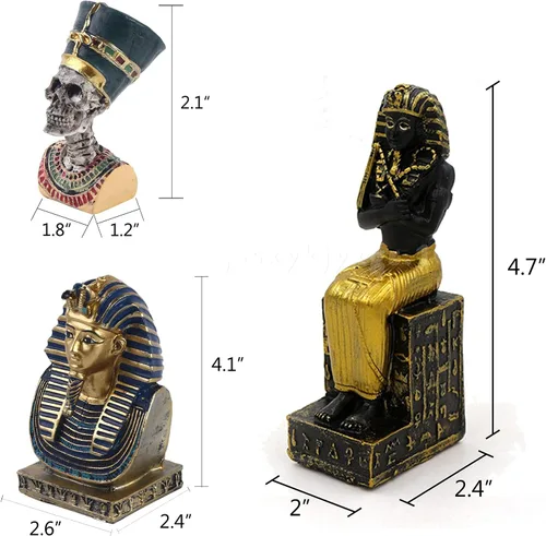 Miniatura 3 de Faraón del Antiguo Egipto para acuario, decoración de pecera, decoración (juego de 3) Esfinge, momia, sacerdote, cráneo, escultura, reptil, tortuga