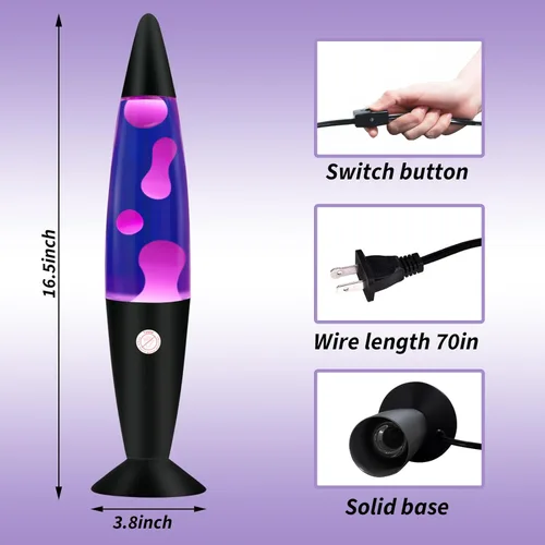 Miniatura 6 de Vanful Lámpara de magma morada de 16 pulgadas con cera blanca y base negra, lámpara de movimiento líquido calmante para decoración del hogar