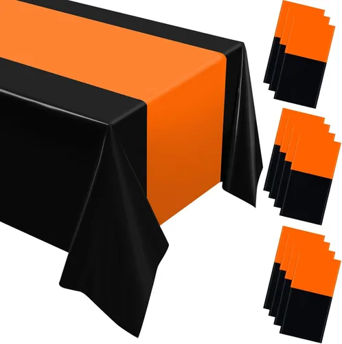 Miniatura 13 de Oudain 3 piezas de manteles de plástico desechables de 54 x 108 pulgadas para mesas rectangulares, manteles impermeables para Halloween, baby Negro