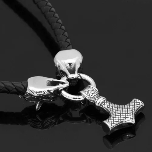 Miniatura 3 de GuoShuang MJOLNIR - Collar con colgante de amuleto de acero inoxidable con martillo de Thor