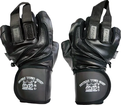 Miniatura 4 de Epic - Guantes de cuero para gimnasio con muñequeras integradas de 2 pulgadas de ancho, el mejor agarre y diseño para levantamiento de pesas, Negro