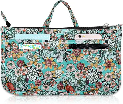 BTSKY Organizador de bolso impreso dentro del bolso alta capacidad 13 bolsillos bolsa organizador con asa (flor colorida)
