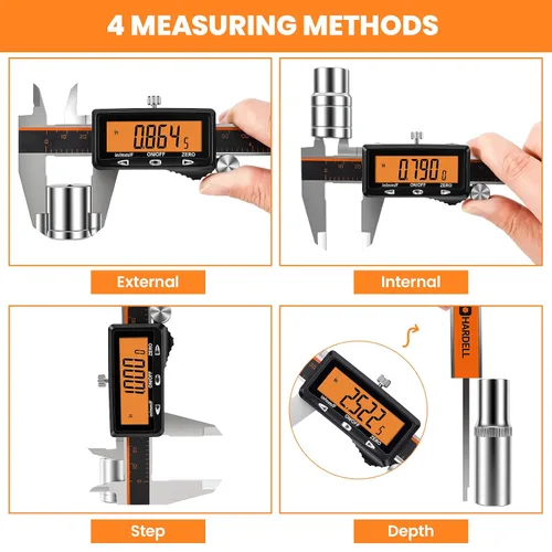 Miniatura 7 de HARDELL Calibre digital, herramienta de medición de pinza recargable de 6 pulgadas con pantalla naranja grande (sin retroiluminación), micrómetro
