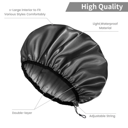 Miniatura 5 de Auban Gorro de ducha para mujer, ajustable, reutilizable, extragrande, gorro de baño impermeable de doble capa, exterior impermeable, forro de EVA