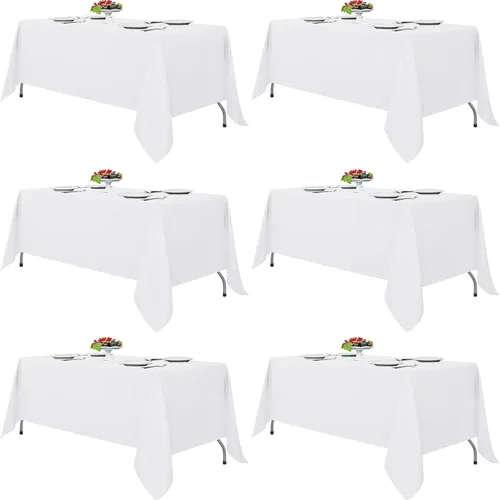 Miniatura 28 de Mantel rectangular de poliéster, manteles para mesas rectangulares de 6 pies, manteles de tela decorativa lavable para bodas, banquetes y campamento