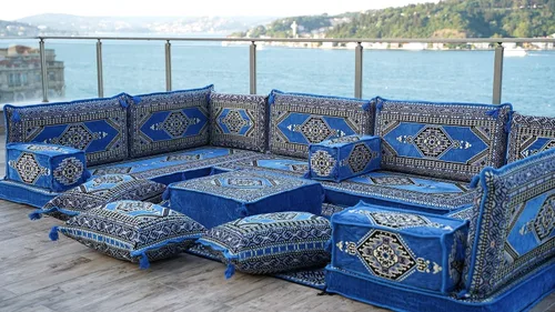 Miniatura 6 de arabicsofa Cojines de piso árabe en forma de U – Sofá tradicional Majlis con sofá otomano