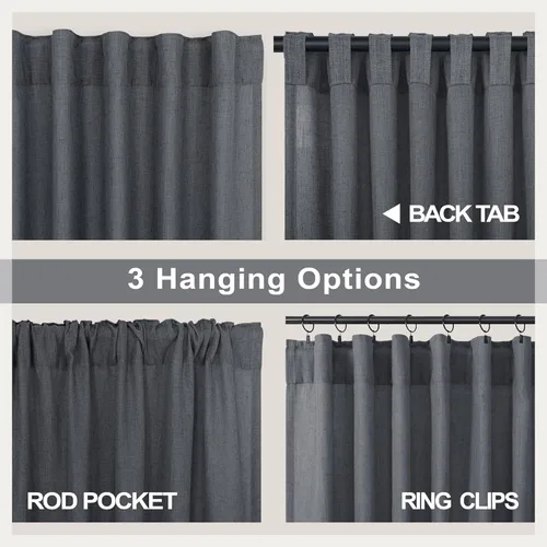 Miniatura 231 de Cortinas de lino gris claro, 2 paneles, presillas traseras, bolsillo para cortinero, semitraslúcidas, ahorran energía, estilo rústico, arpillera